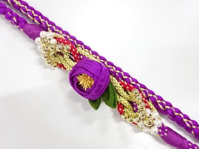 JAPANESE KIMONO / UNUSED HAND-TIED OBIJIME CORD FOR FURISODE / SILK